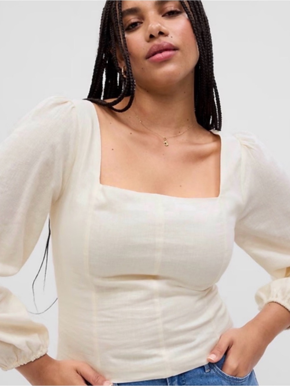 Banana Republic NWOT Cream Square Neck Puff Sleeve Blouse